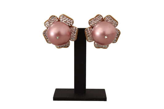 Dolce &amp; Gabbana Gold Tone Maxi Faux Pearl Floral Clip-on Jewelry Earrings