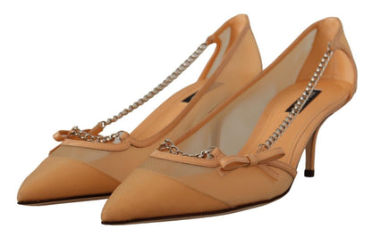 Escarpins élégants Dolce &amp; Gabbana en maille beige avec chaînes argentées