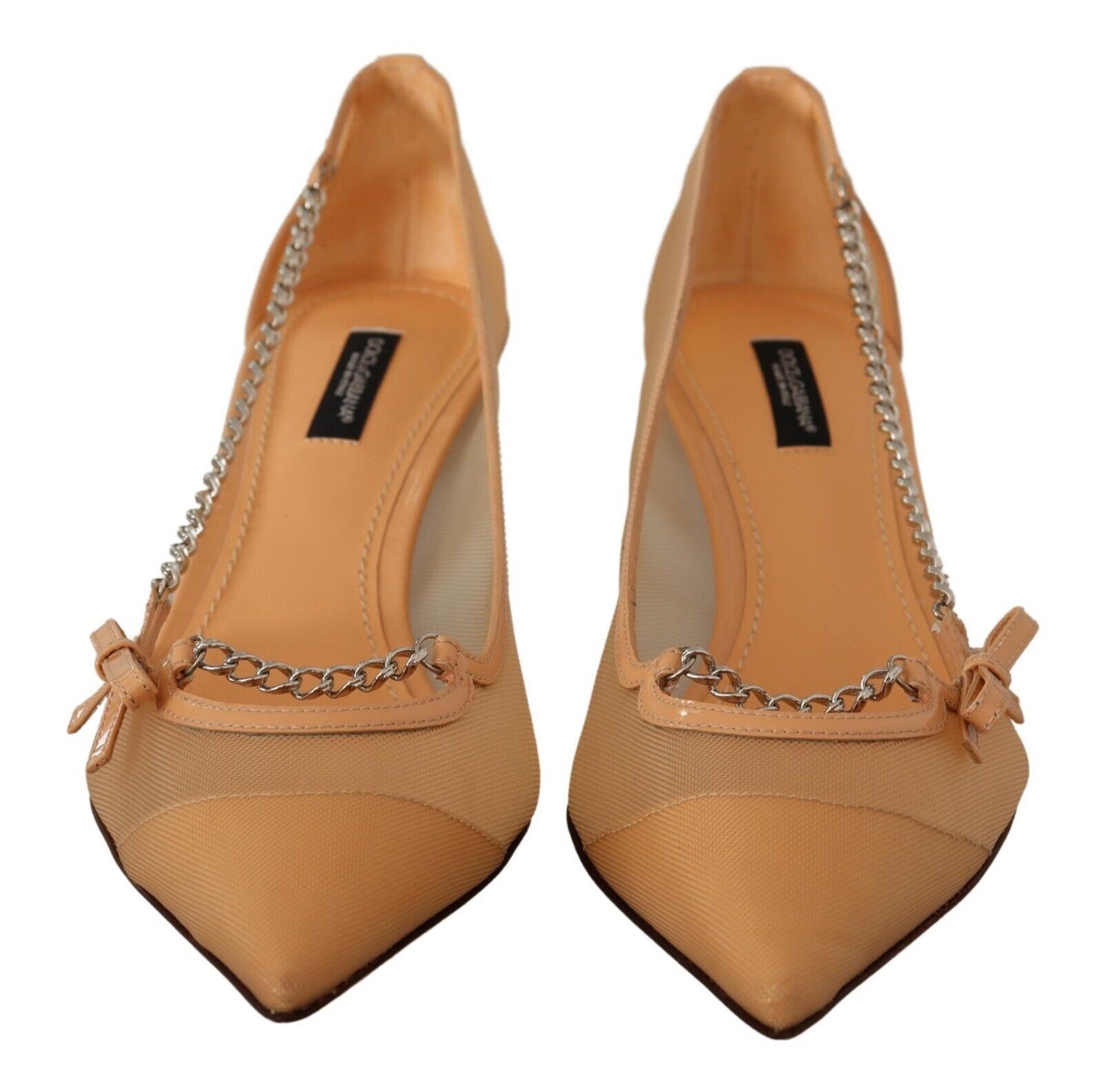 Escarpins élégants Dolce &amp; Gabbana en maille beige avec chaînes argentées