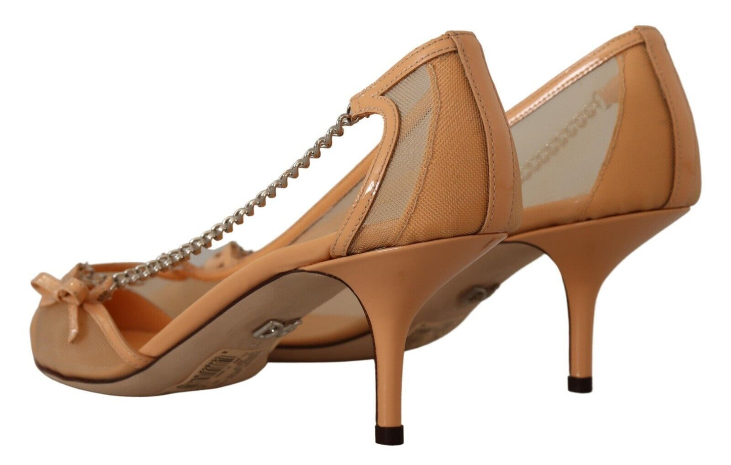 Escarpins élégants Dolce &amp; Gabbana en maille beige avec chaînes argentées