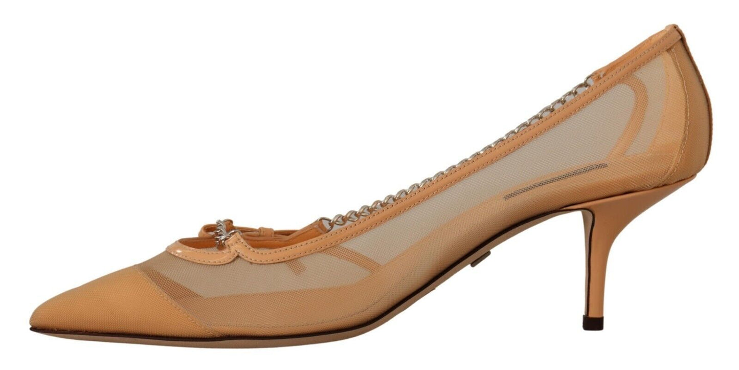 Escarpins élégants Dolce &amp; Gabbana en maille beige avec chaînes argentées