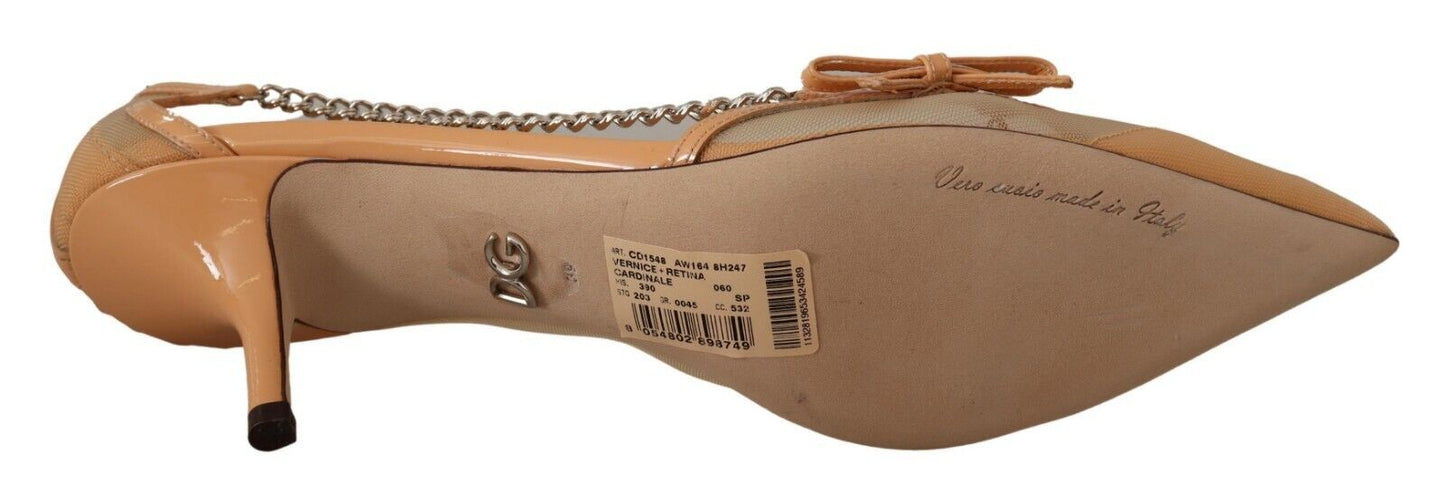 Escarpins élégants Dolce &amp; Gabbana en maille beige avec chaînes argentées