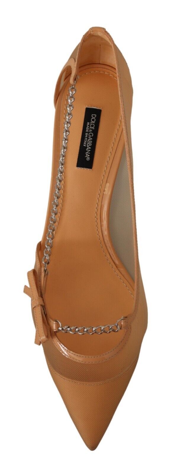 Escarpins élégants Dolce &amp; Gabbana en maille beige avec chaînes argentées