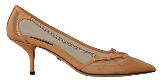 Escarpins élégants Dolce &amp; Gabbana en maille beige avec chaînes argentées