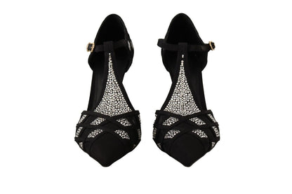 Dolce & Gabbana Black Crystals T-strap Heels Pumps Shoes by Dolce & Gabbana