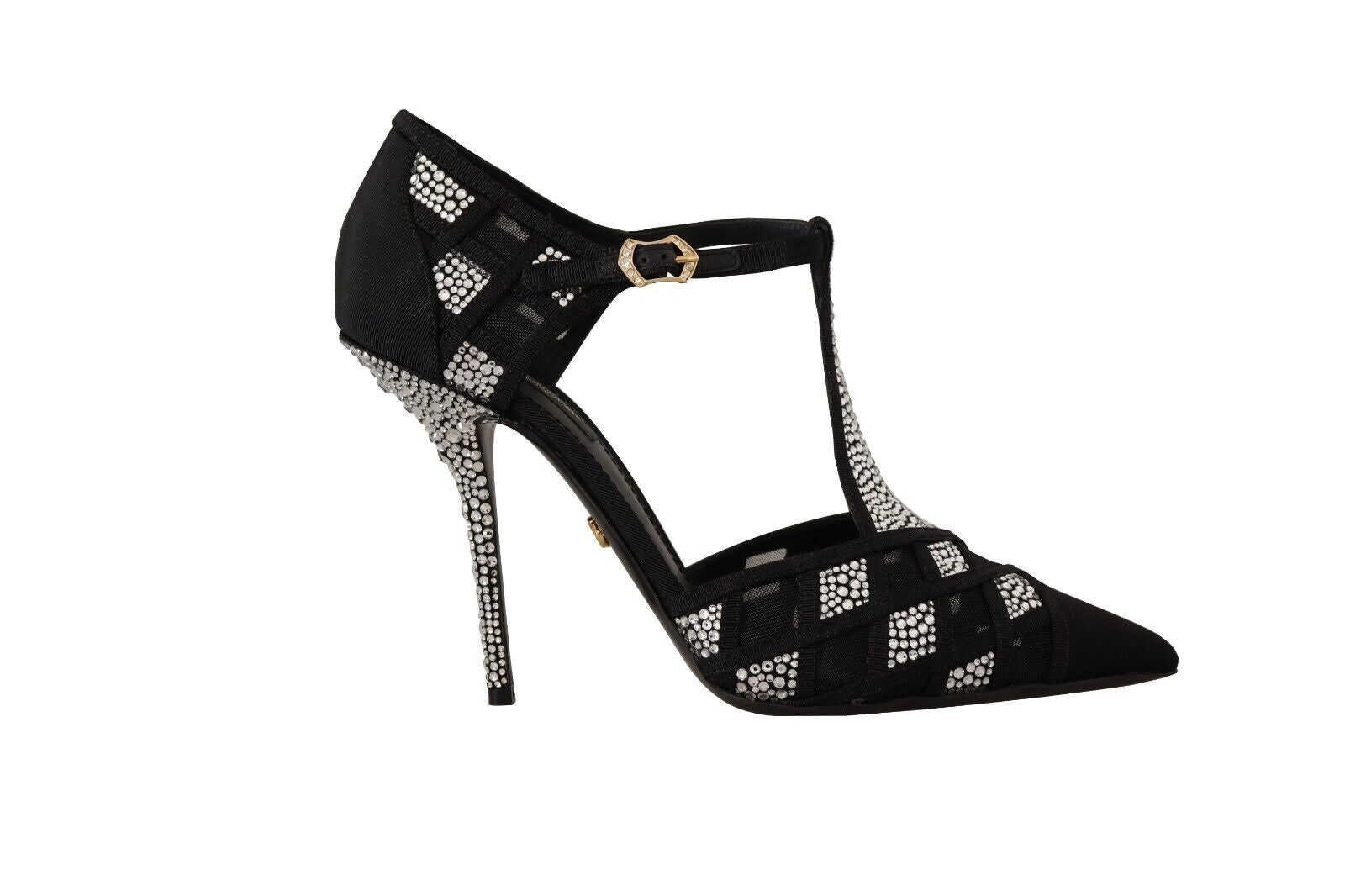 Dolce & Gabbana Black Crystals T-strap Heels Pumps Shoes by Dolce & Gabbana