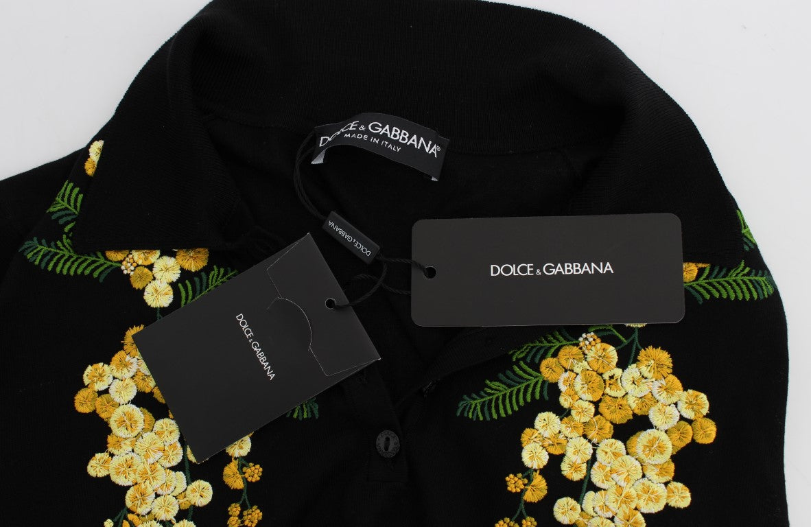 Dolce &amp; Gabbana Élégant haut polo en soie noire à fleurs