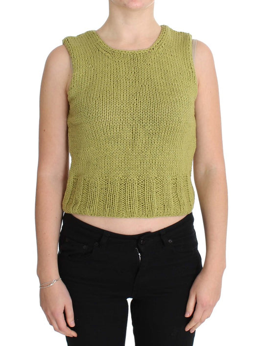 Pull sans manches en tricot vert chic PINK MEMORIES