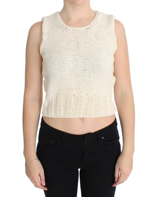 Pull sans manches beige en coton mélangé PINK MEMORIES