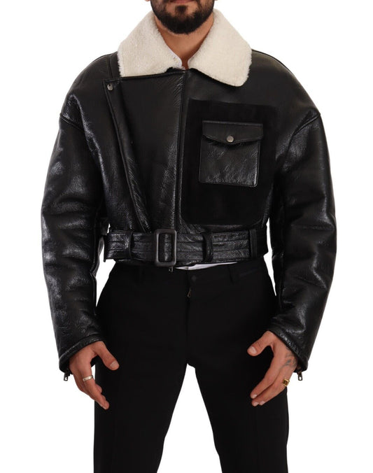 Dolce &amp; Gabbana Élégante veste de motard en peau lainée