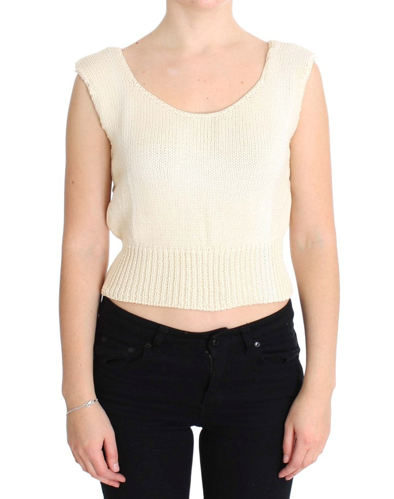 Pull sans manches en tricot beige PINK MEMORIES