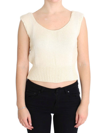 Pull sans manches en tricot beige PINK MEMORIES