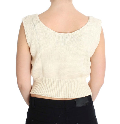 Pull sans manches en tricot beige PINK MEMORIES