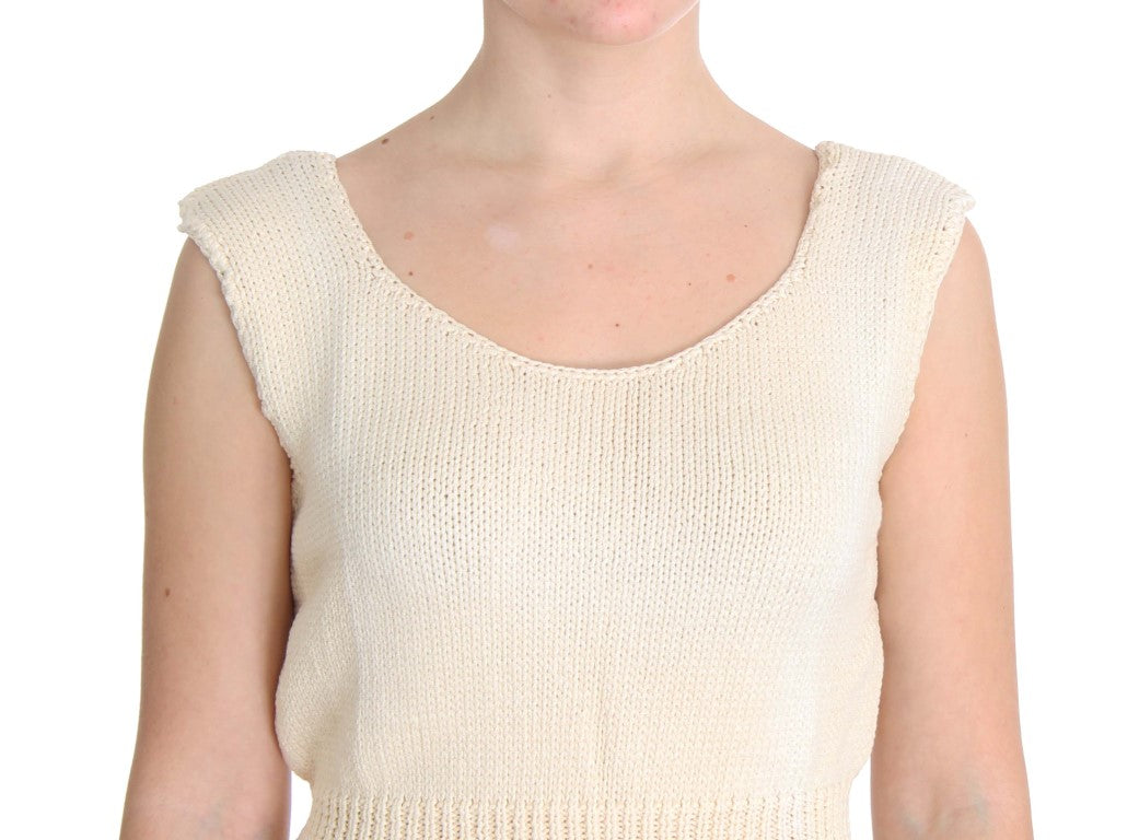 Pull sans manches en tricot beige PINK MEMORIES