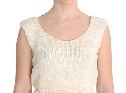 Pull sans manches en tricot beige PINK MEMORIES