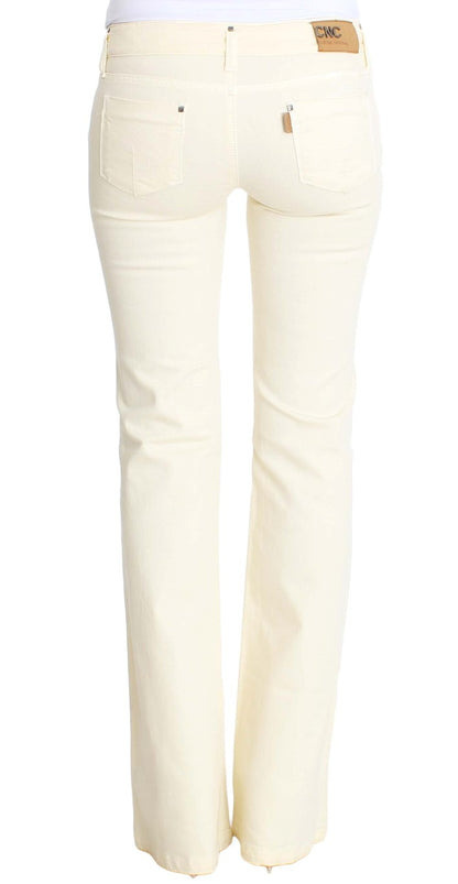 Jean évasé de créateur Costume National Chic blanc cassé