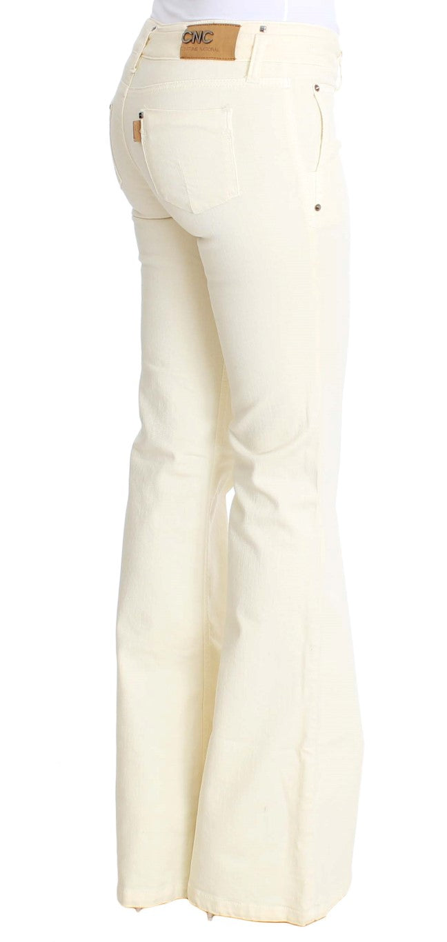 Jean évasé de créateur Costume National Chic blanc cassé