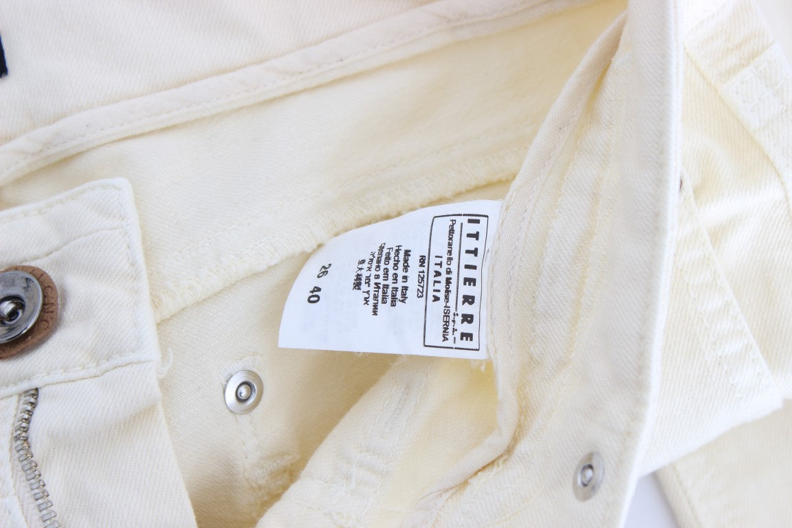 Jean évasé de créateur Costume National Chic blanc cassé