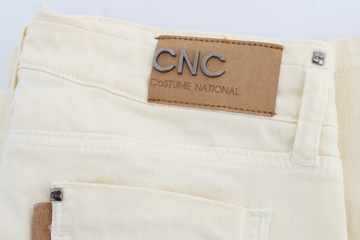 Jean évasé de créateur Costume National Chic blanc cassé