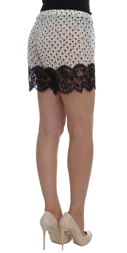 Dolce &amp; Gabbana White Black Floral Lace Silk Sleepwear Shorts 