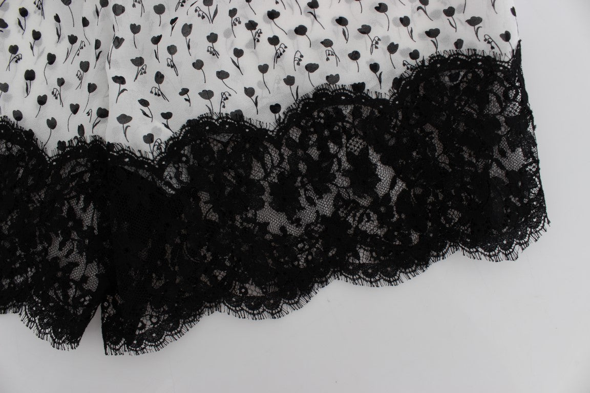 Dolce &amp; Gabbana White Black Floral Lace Silk Sleepwear Shorts 