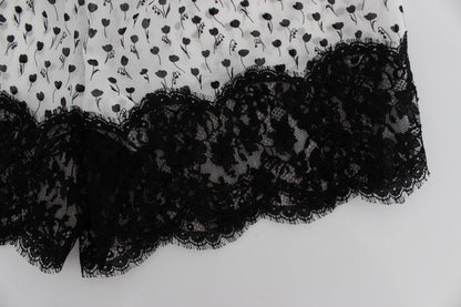Dolce &amp; Gabbana White Black Floral Lace Silk Sleepwear Shorts 
