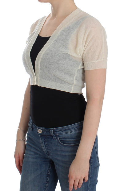Pull court blanc cassé élégant en mélange de laine et d'alpaga Ermanno Scervino