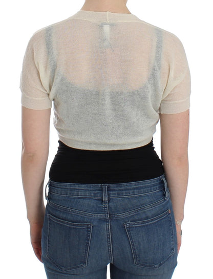 Pull court blanc cassé élégant en mélange de laine et d'alpaga Ermanno Scervino
