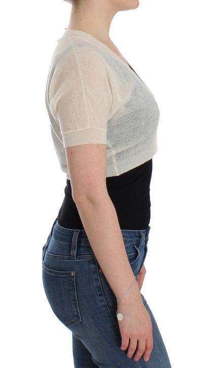Pull court blanc cassé élégant en mélange de laine et d'alpaga Ermanno Scervino