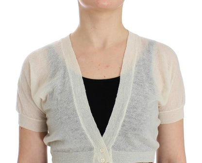 Pull court blanc cassé élégant en mélange de laine et d'alpaga Ermanno Scervino