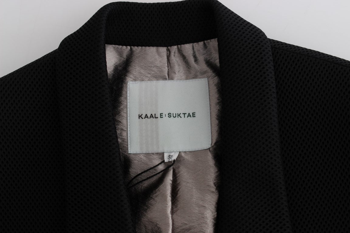 KAALE SUKTAE Élégant manteau long drapé noir avec des touches de rouge