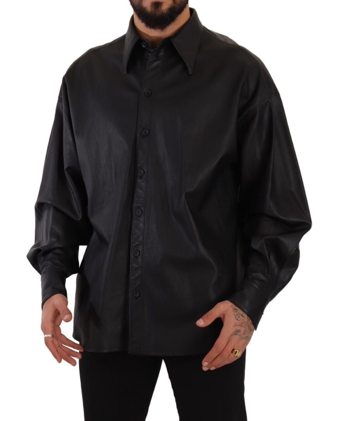 Veste élégante en cuir noir Dolce &amp; Gabbana
