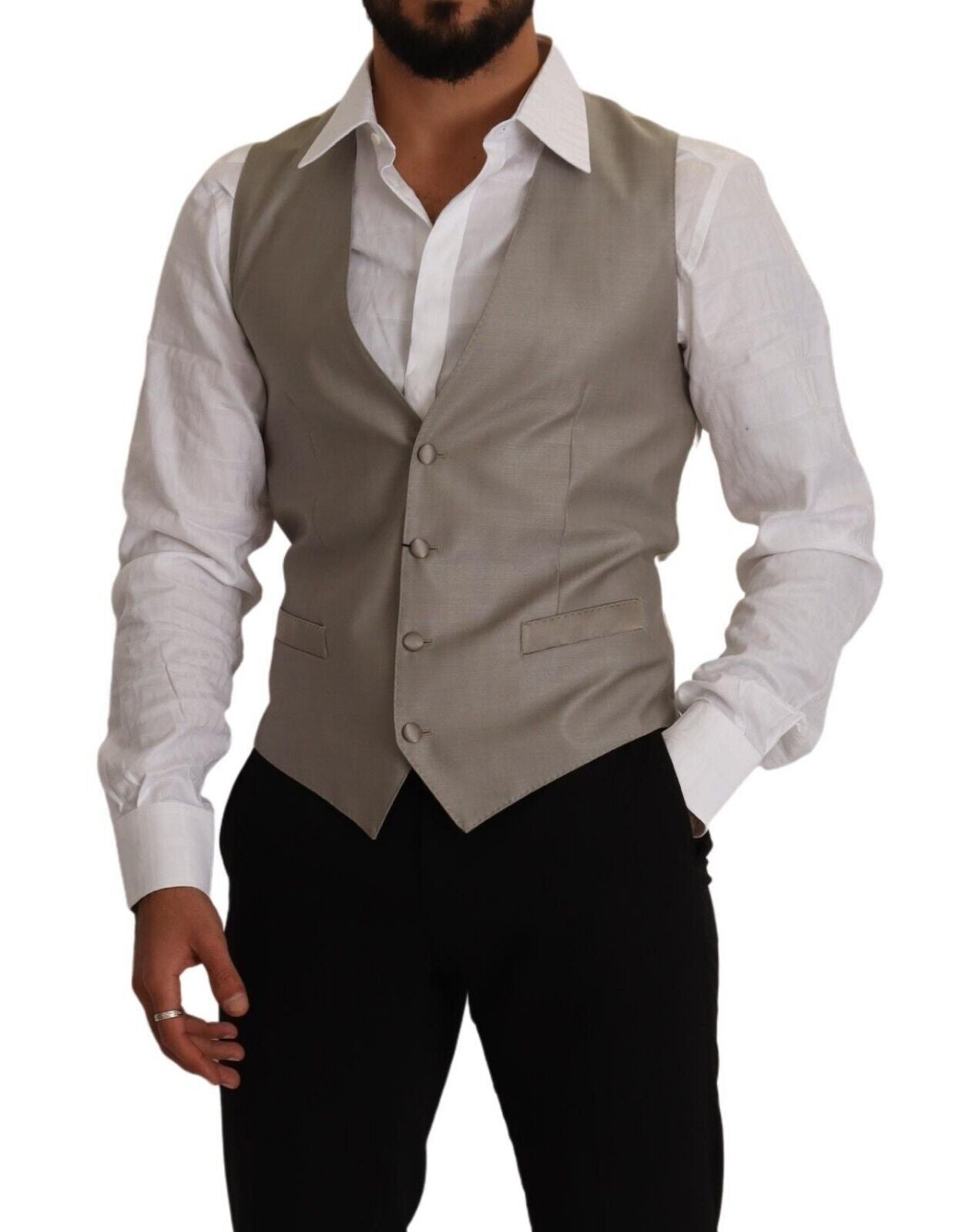 Dolce &amp; Gabbana Beige Wool Single Breasted Waistcoat Cardigan