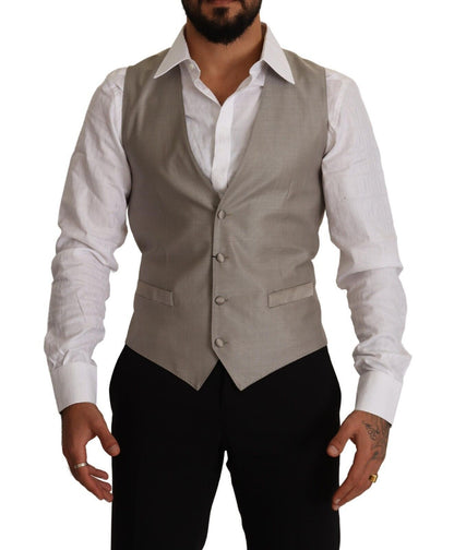 Dolce &amp; Gabbana Beige Wool Single Breasted Waistcoat Cardigan