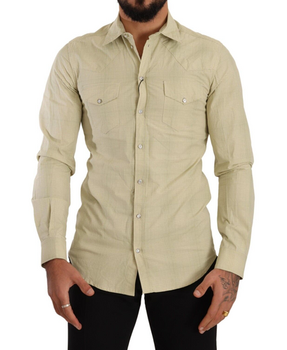 Dolce & Gabbana Yellow SICILIA Cotton Casual Slim Fit Shirt by Dolce & Gabbana