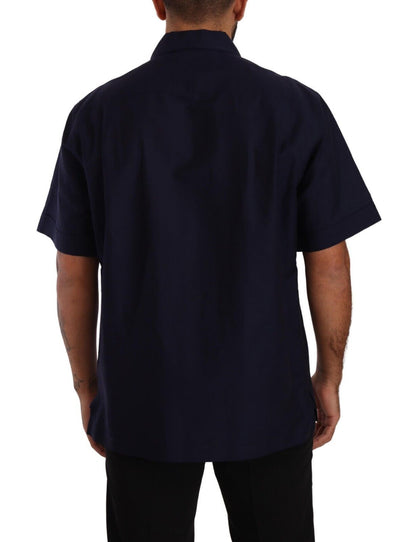 Dolce & Gabbana Navy Blue Button Down Short Sleeves Shirt by Dolce & Gabbana