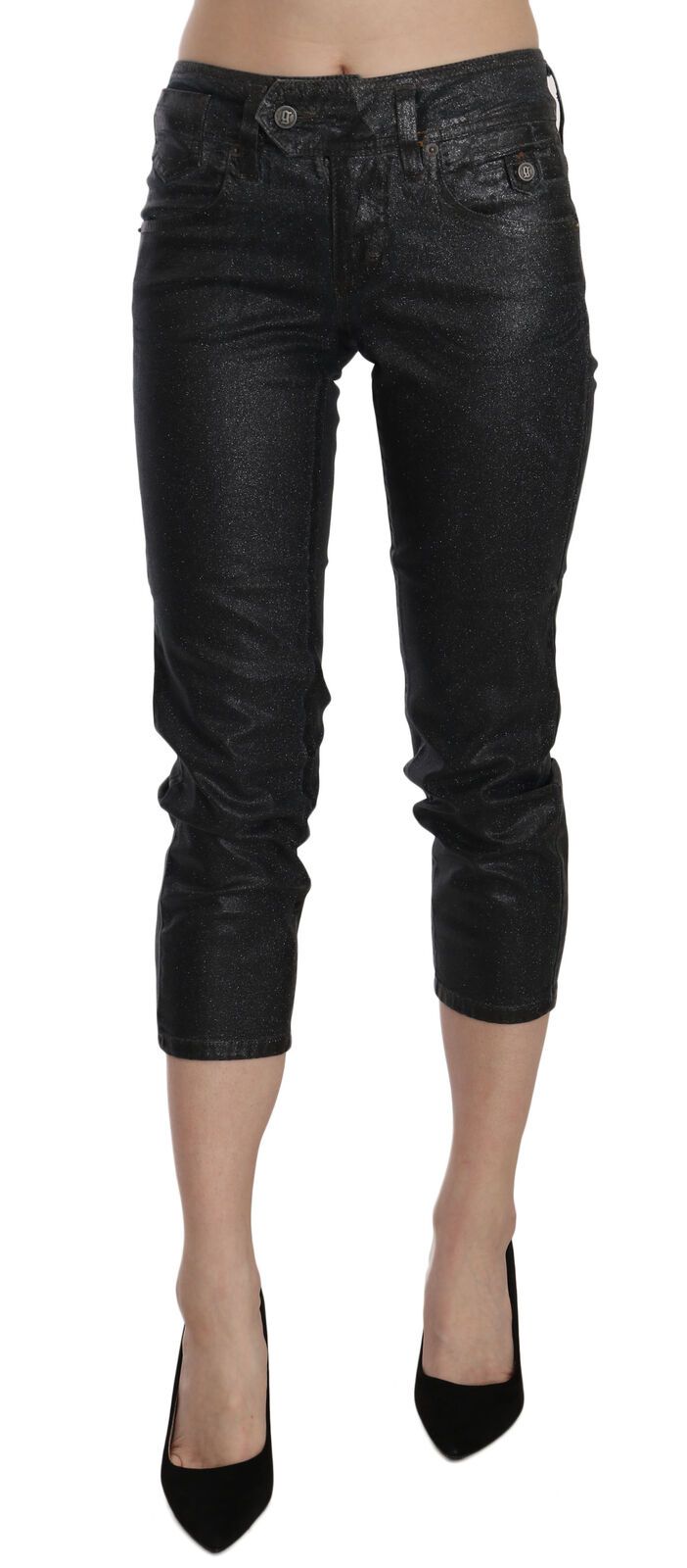 John Galliano Black Washed Mid Waist Slim Leg Cropped Denim Pants by John Galliano