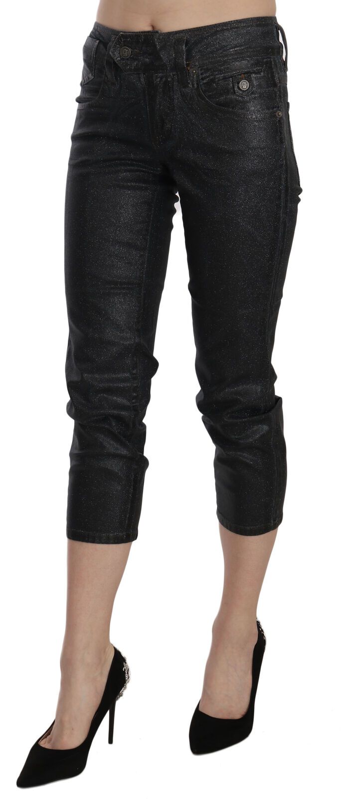 John Galliano Black Washed Mid Waist Slim Leg Cropped Denim Pants by John Galliano