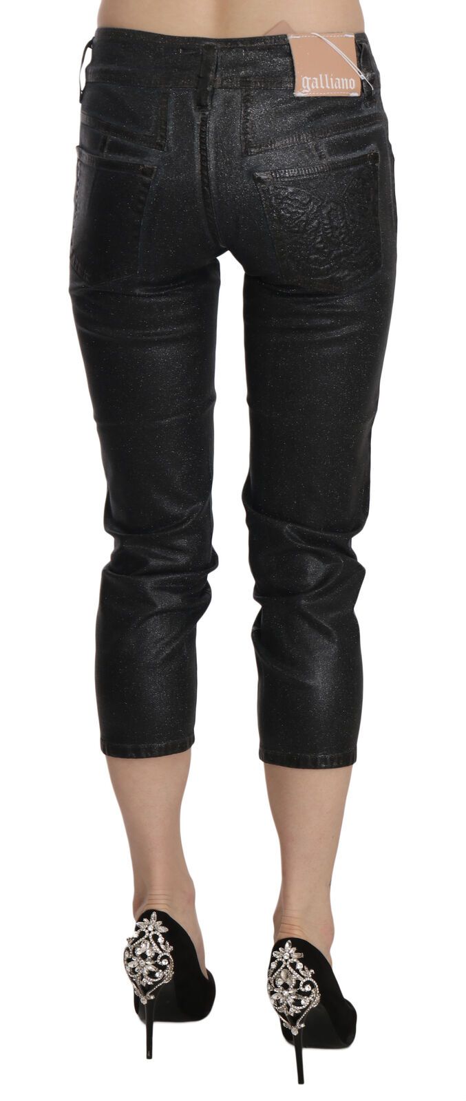 John Galliano Black Washed Mid Waist Slim Leg Cropped Denim Pants by John Galliano