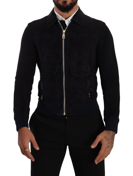 Dolce &amp; Gabbana Élégante veste courte en daim bleu