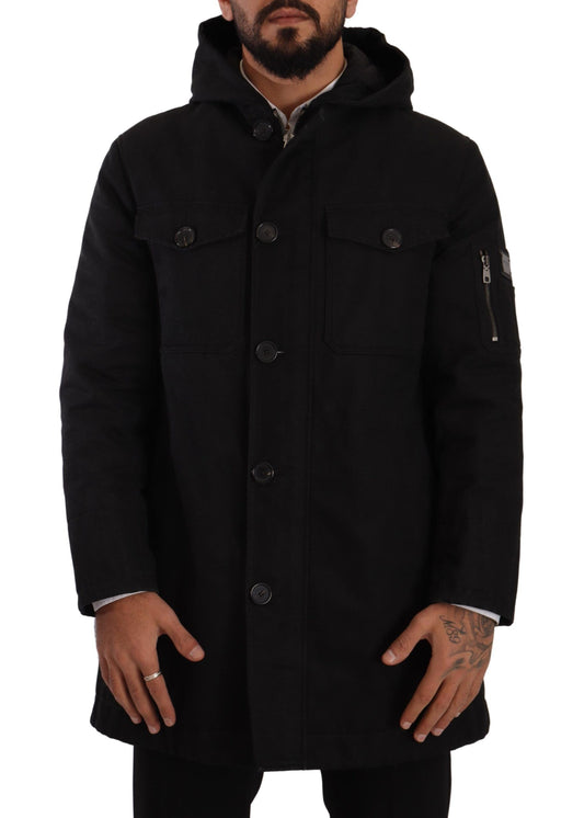 Dolce &amp; Gabbana Élégante Parka Noire à Capuche