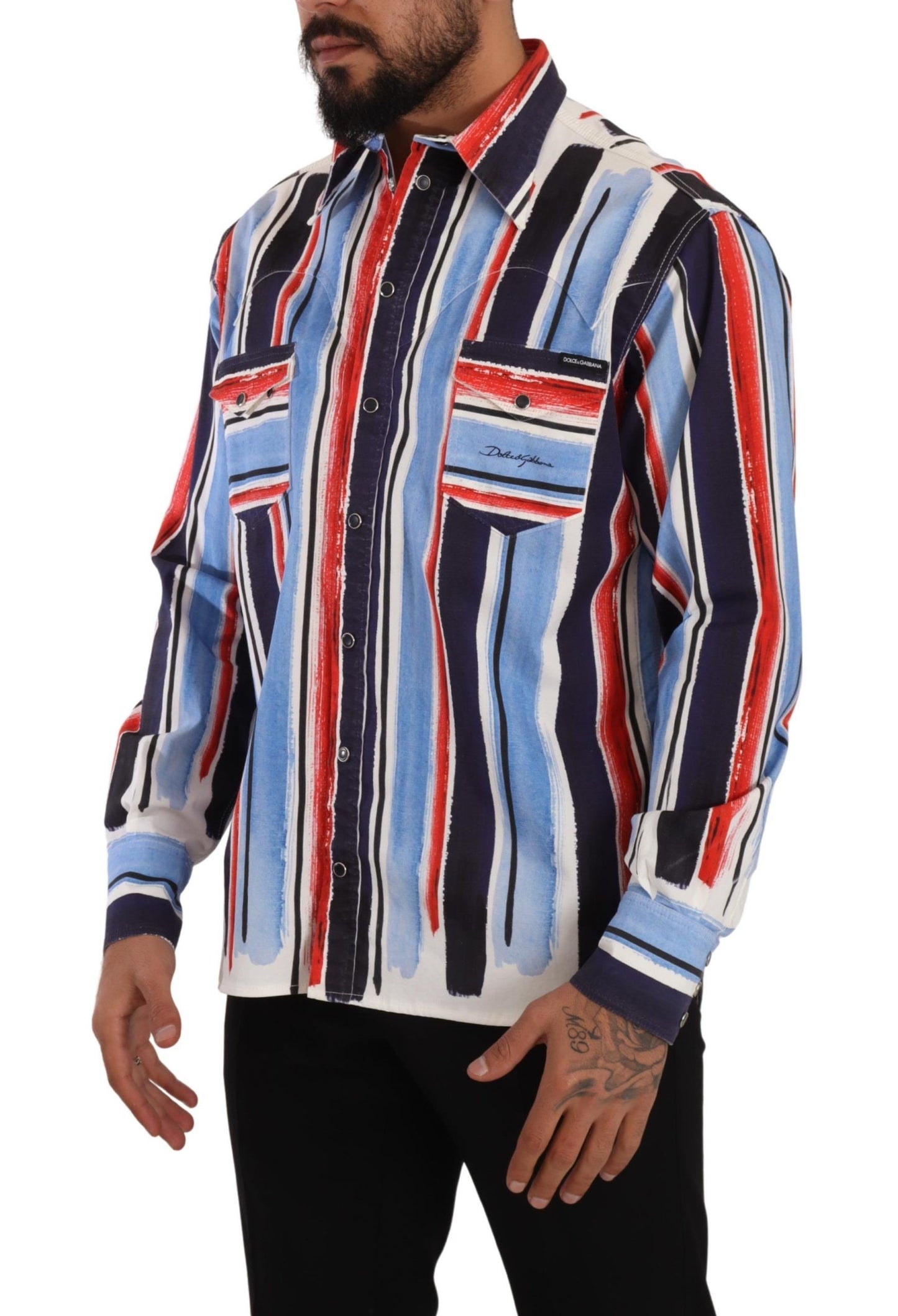 Dolce & Gabbana Red Striped Long Sleeve Cotton Shirt Blue by Dolce & Gabbana