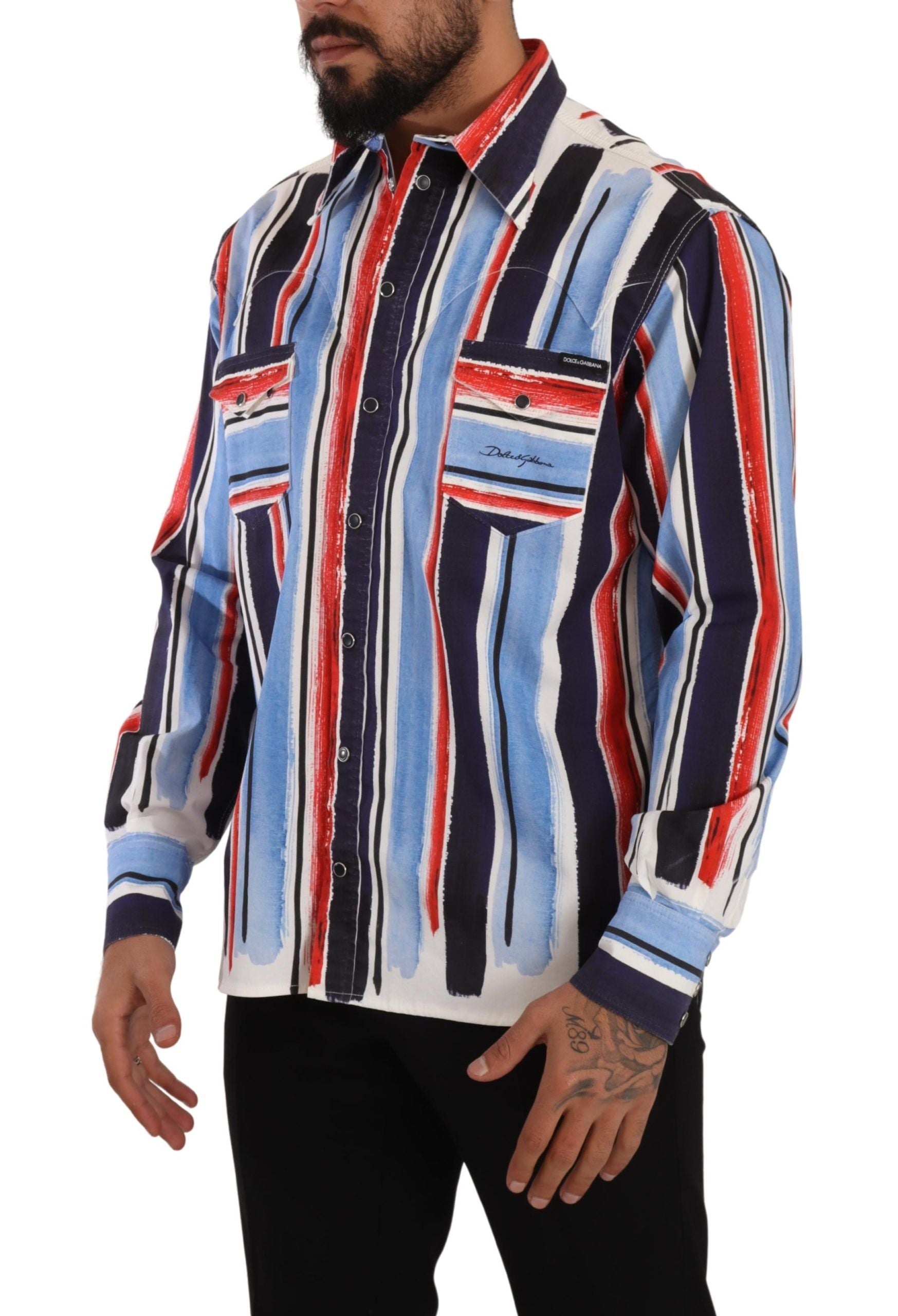 Dolce & Gabbana Red Striped Long Sleeve Cotton Shirt Blue by Dolce & Gabbana