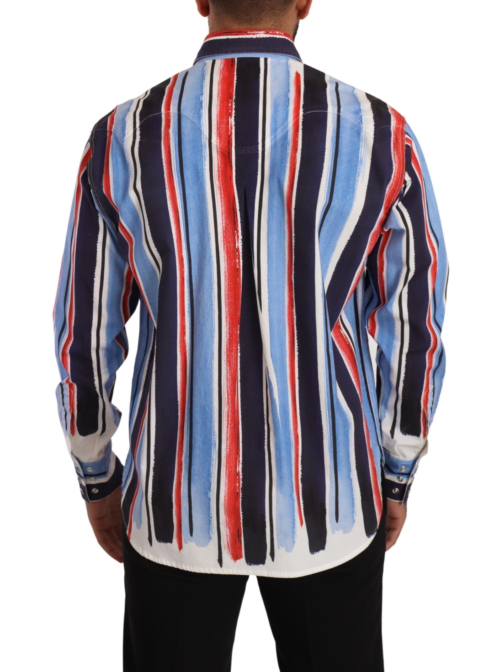Dolce & Gabbana Red Striped Long Sleeve Cotton Shirt Blue by Dolce & Gabbana