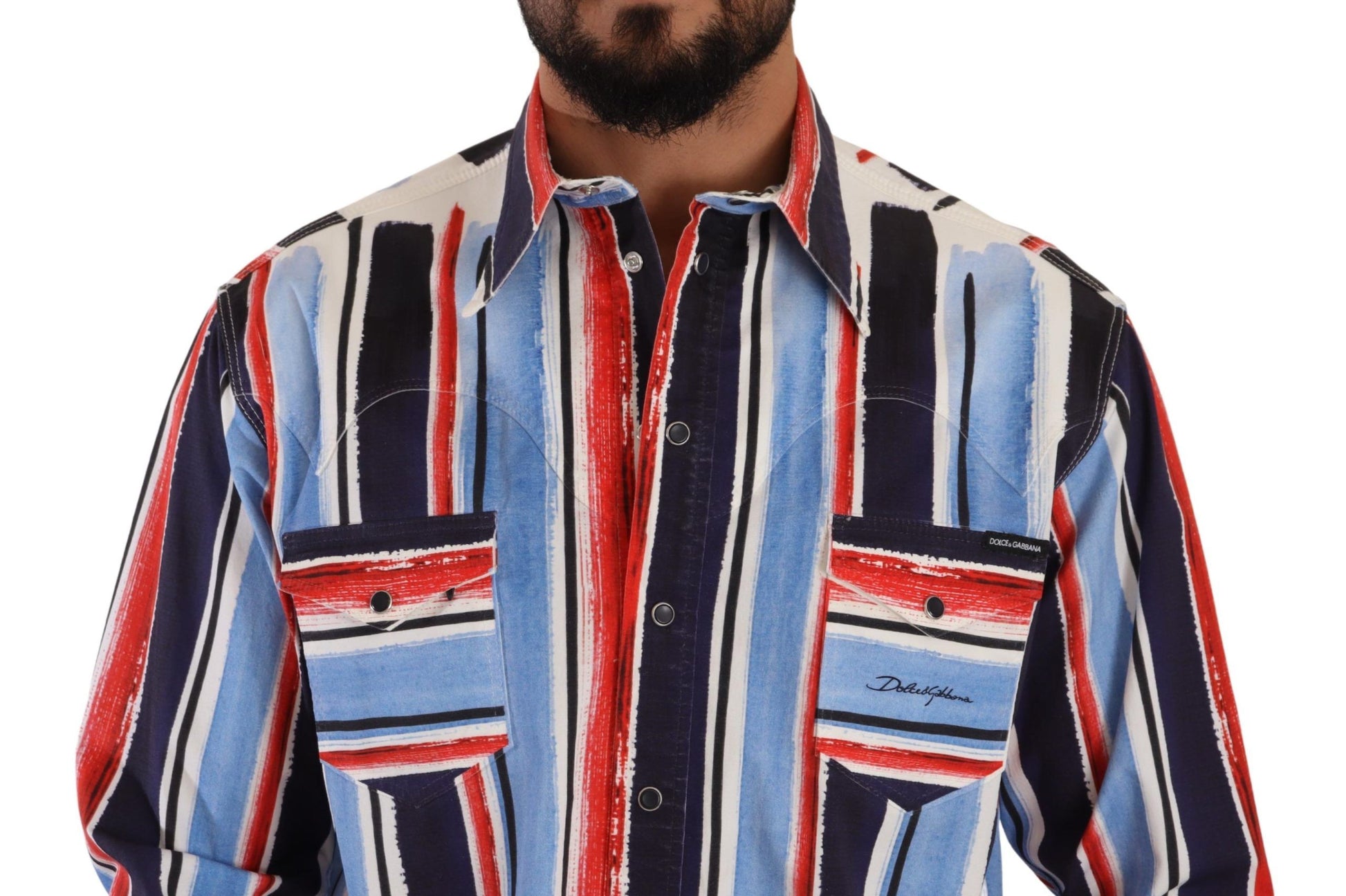 Dolce & Gabbana Red Striped Long Sleeve Cotton Shirt Blue by Dolce & Gabbana