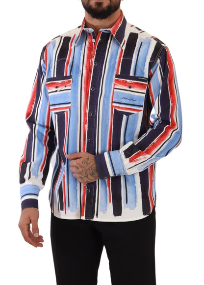 Dolce & Gabbana Red Striped Long Sleeve Cotton Shirt Blue by Dolce & Gabbana