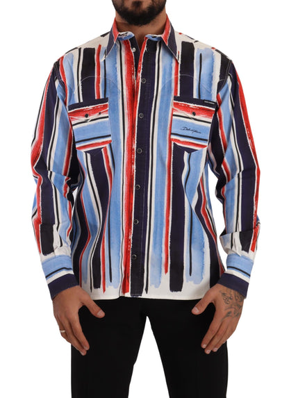 Dolce & Gabbana Red Striped Long Sleeve Cotton Shirt Blue by Dolce & Gabbana