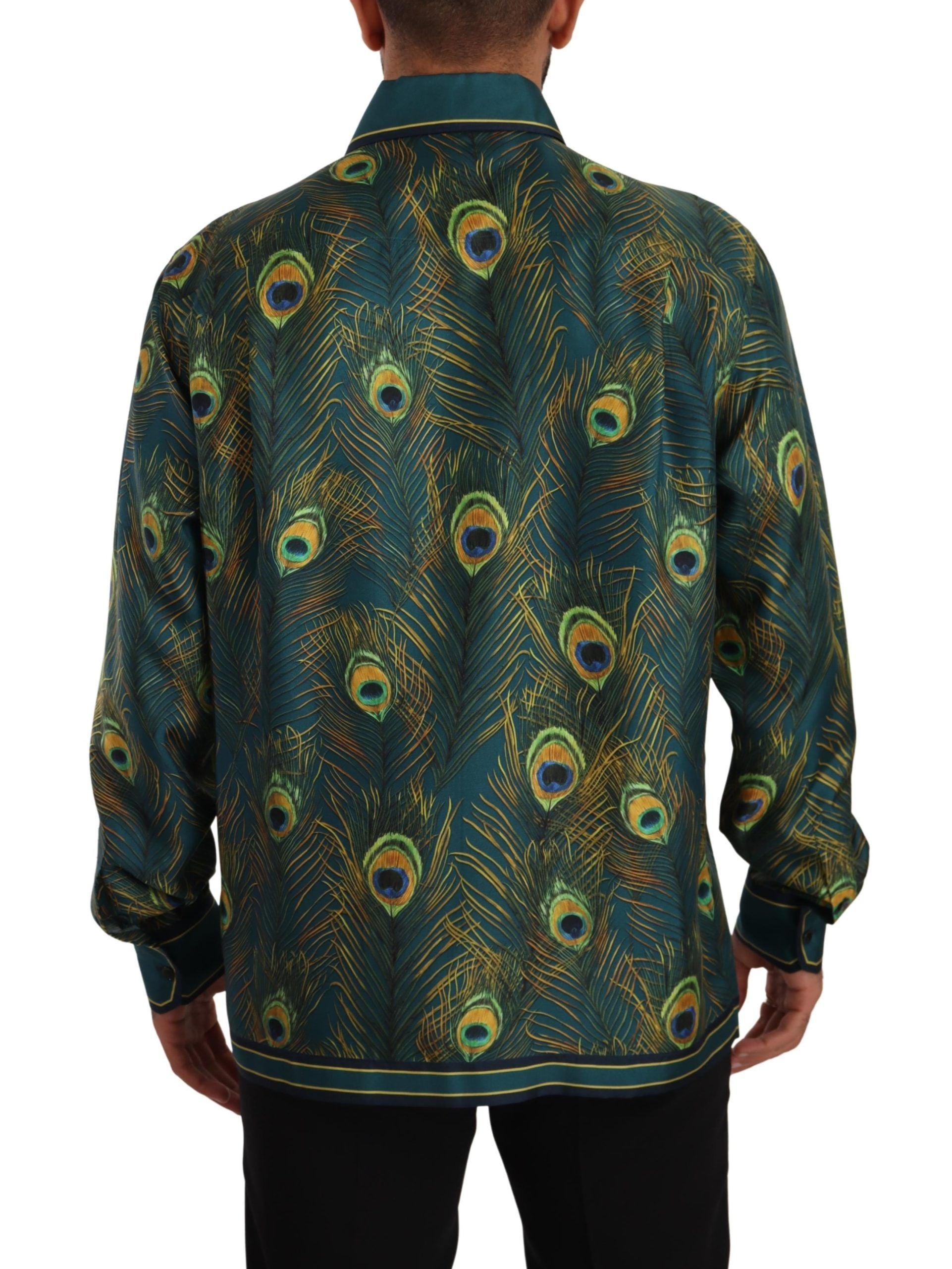 Dolce & Gabbana Peacock Feather Print Silk Pajama Mens Shirt by Dolce & Gabbana