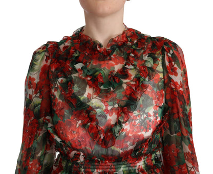 Dolce & Gabbana Multicolor Red Floral Silk Long Maxi Dress by Dolce & Gabbana