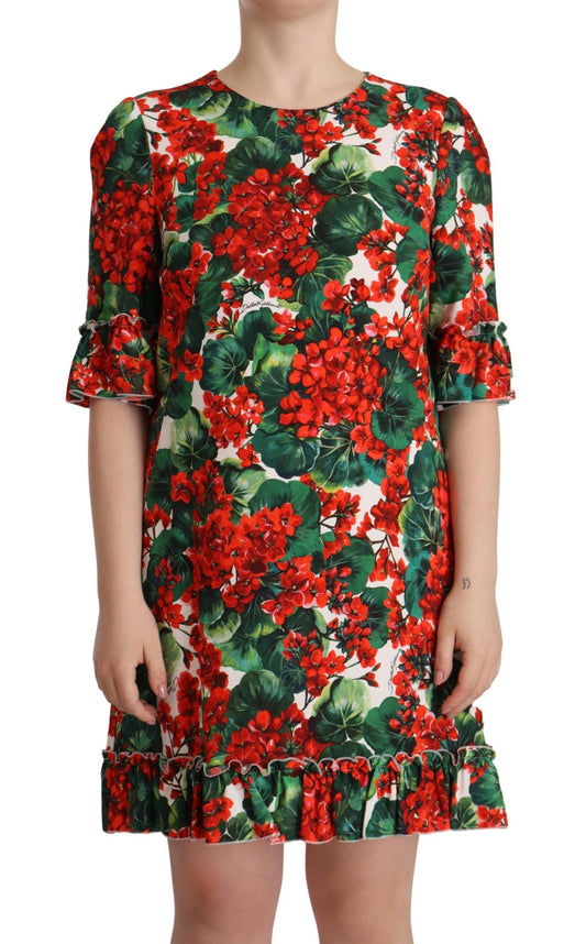 Dolce & Gabbana Multicolor Red Floral Shift Gown Dress by Dolce & Gabbana
